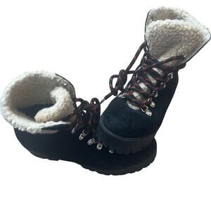 Steve Madden Black Suede Combat Boots with Red Laces Size 7